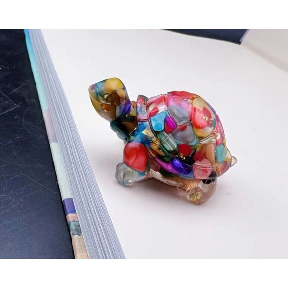New!  Crushed Genuine Crystal Stone and Resin Turtle in Multicolor with Gold - Picture 1 of 3